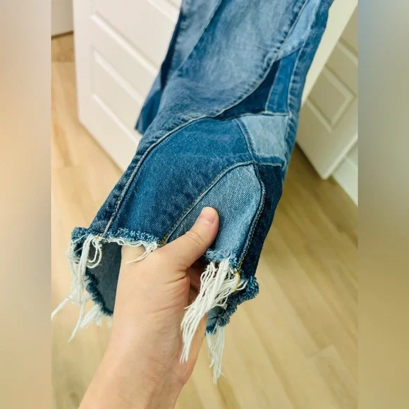 Forever 21 Blue Patchwork Wide-Leg Jeans - Picture 3 of 8